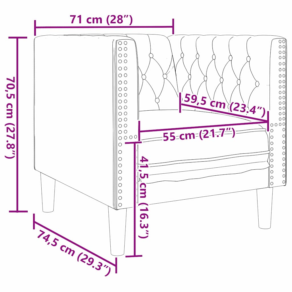 Chesterfield Sofa Chair Other Black 71 x 74.5 x 70.5 cm Velvet